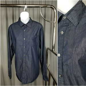 Dark Blue Chambray Button Down Blouse